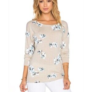 Joie Size M Sweater Eloisa Floral Print Knit Oatmeal Wool Blend Soft Casual